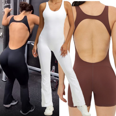 2024 Mini Flare Femei Trening Pad Set Yoga Salopetă dintr-o bucată Antrenament Jambiere Salopete Sport Sală de gimnastică Exercițiu Purtare Costum activ