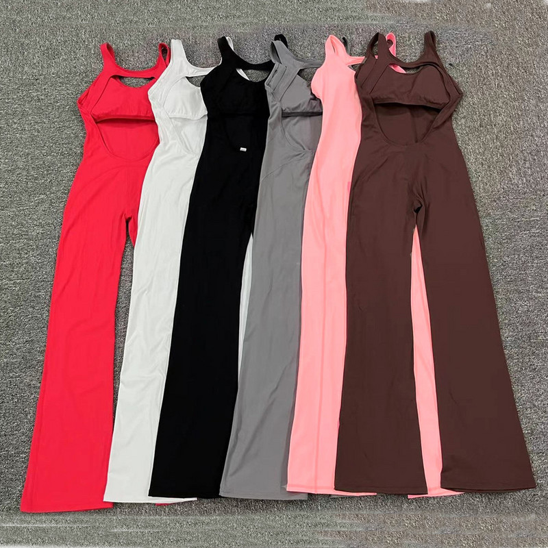 2024 Mini Flare Sieviešu treniņtērps Pad Jogas Komplekts Viengabala Kombinezons Treniņam Legging Rompers Sporta vingrošanas zāle, Valkā Active Suit