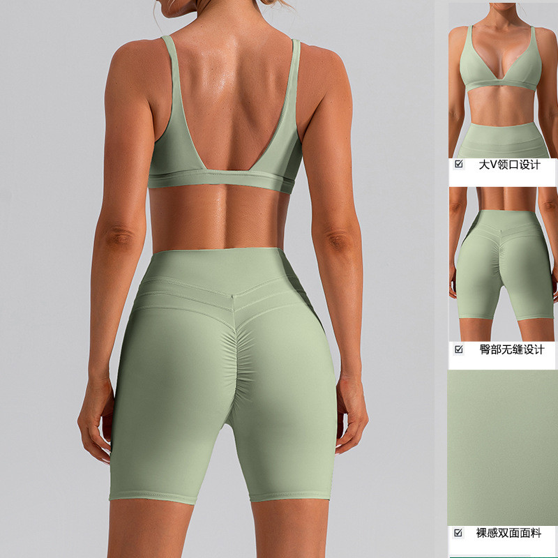 1/2Pcs Pad Deep V Sport Σετ σουτιέν Γιόγκα Γυναικείο παντελόνι γυμναστικής Γυμναστήριο Σορτς γυμναστικής Γυναικείο ψηλόμεσο Scrunch κολάν Active Wear Suits