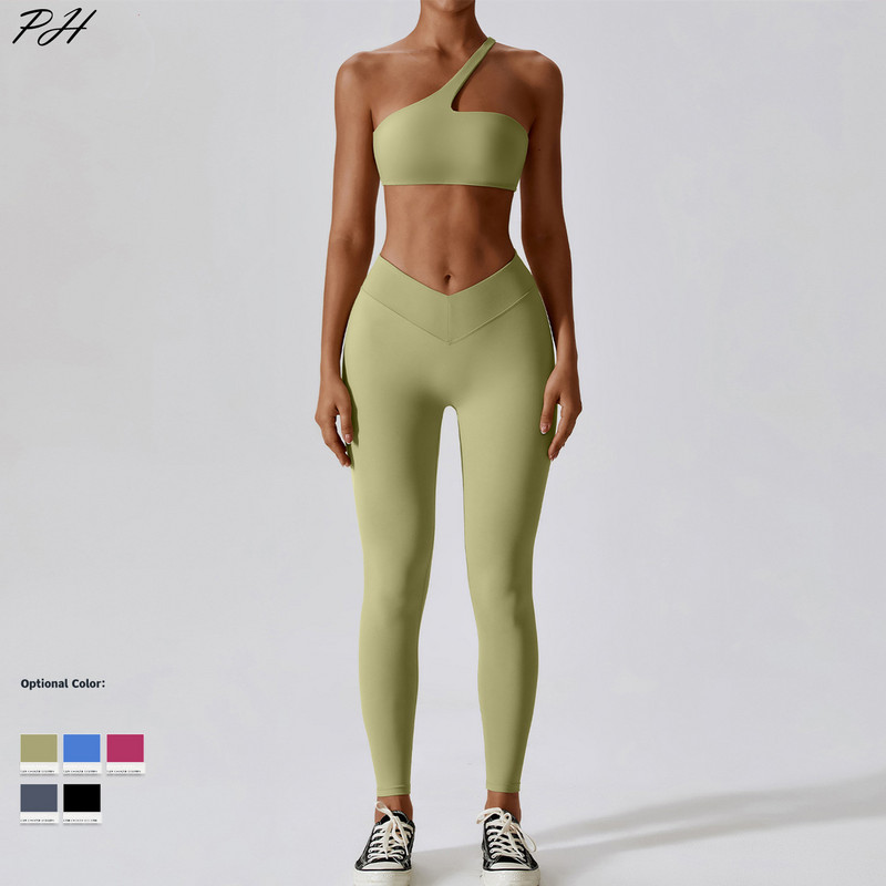 Női jógakészlet edzőruhák 2 db Meztelen Szexi Egy vállú Sport Melltartó Leggings Jóga Felszerelések Fitnesz Futó Szabadidő Sportruházat 8110