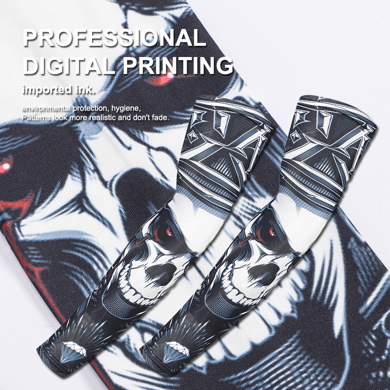 1 pāris 3D galvaskausa tetovējums, apdrukāts āra riteņbraukšanas piedurknes, elpojošas, ātri nožūst UV aizsardzība, skriešanas rokas piedurknes sporta roku sildītāji