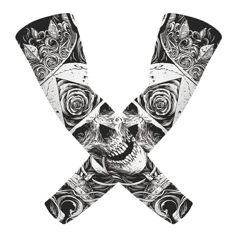 1 pāris 3D galvaskausa tetovējums, apdrukāts āra riteņbraukšanas piedurknes, elpojošas, ātri nožūst UV aizsardzība, skriešanas rokas piedurknes sporta roku sildītāji