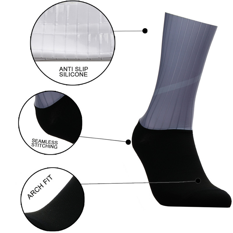 Sportlane elukutse Jalgrattasokid Meeste Libisemisvastased Õmblusteta Aero Bike Kulumiskindlad Maanteerattasokid Helkurkaitsesokid