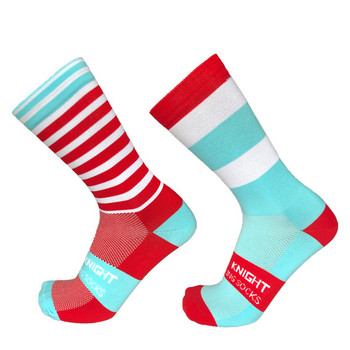 Нови ивични чорапи за колоездене на точки Най-висококачествени професионални маркови спортни чорапи Дишащи велосипедни чорапи Чорапи за състезания на открито за бягане