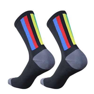 Νέες κάλτσες επαγγελματικού αγώνα ποδηλασίας ριγέ αθλητικές κάλτσες αναπνεύσιμες κάλτσες ποδηλασίας εξωτερικού χώρου άντρες γυναίκες calcetines ciclismo hombre
