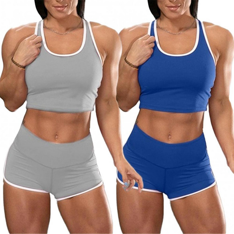 2TK Suvised Naiste Sport Jooksu Komplektid Komplektid Ülikond Crop Top Shorts Joogakomplekt Treeningriided Spordidress vabaaja tüdrukute rõivad