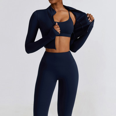 2/3PC Naiste spordidressi õmblusteta pikkade varrukatega joogakomplekt Treening Spordirõivad Jõusaalirõivad Kõrge vöökohaga säärised Fitness-spordiülikonnad