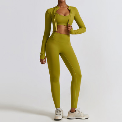 2/3PC Naiste spordidressi õmblusteta pikkade varrukatega joogakomplekt Treening Spordirõivad Jõusaalirõivad Kõrge vöökohaga säärised Fitness-spordiülikonnad