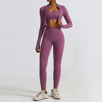 2/3PC Naiste spordidressi õmblusteta pikkade varrukatega joogakomplekt Treening Spordirõivad Jõusaalirõivad Kõrge vöökohaga säärised Fitness-spordiülikonnad