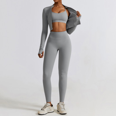 2/3PC Naiste spordidressi õmblusteta pikkade varrukatega joogakomplekt Treening Spordirõivad Jõusaalirõivad Kõrge vöökohaga säärised Fitness-spordiülikonnad