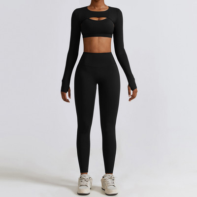 2/3PC Naiste spordidressi õmblusteta pikkade varrukatega joogakomplekt Treening Spordirõivad Jõusaalirõivad Kõrge vöökohaga säärised Fitness-spordiülikonnad