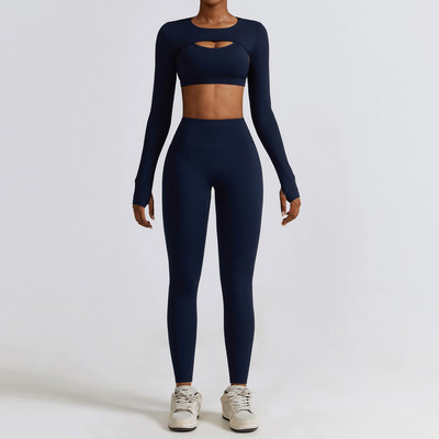 2/3PC Naiste spordidressi õmblusteta pikkade varrukatega joogakomplekt Treening Spordirõivad Jõusaalirõivad Kõrge vöökohaga säärised Fitness-spordiülikonnad