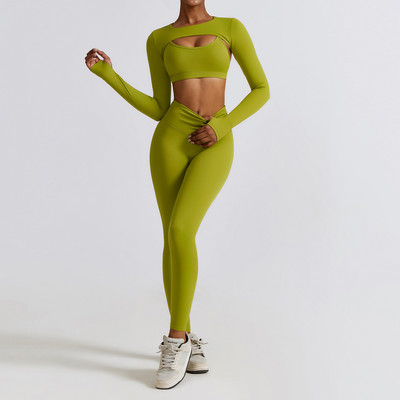 2/3PC Naiste spordidressi õmblusteta pikkade varrukatega joogakomplekt Treening Spordirõivad Jõusaalirõivad Kõrge vöökohaga säärised Fitness-spordiülikonnad