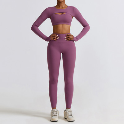 2/3PC Naiste spordidressi õmblusteta pikkade varrukatega joogakomplekt Treening Spordirõivad Jõusaalirõivad Kõrge vöökohaga säärised Fitness-spordiülikonnad