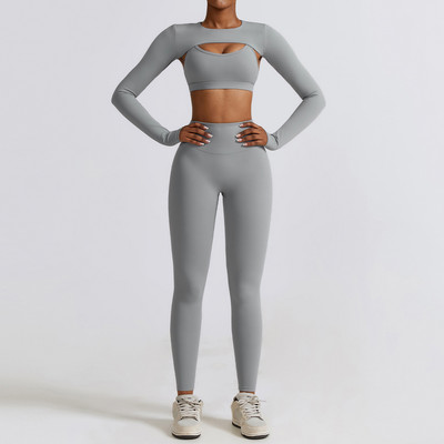 2/3PC Naiste spordidressi õmblusteta pikkade varrukatega joogakomplekt Treening Spordirõivad Jõusaalirõivad Kõrge vöökohaga säärised Fitness-spordiülikonnad