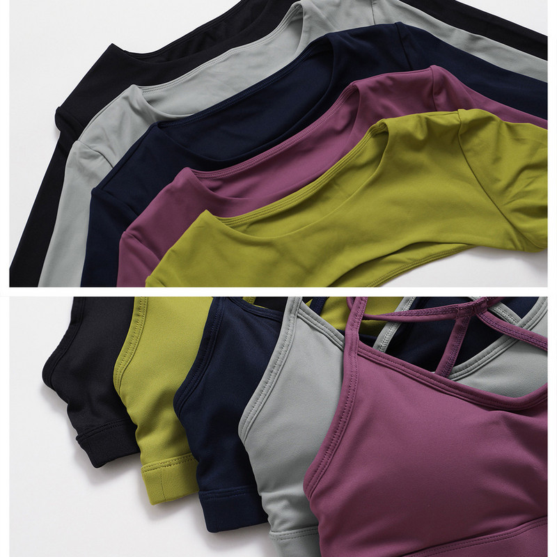 2/3PC Naiste spordidressi õmblusteta pikkade varrukatega joogakomplekt Treening Spordirõivad Jõusaalirõivad Kõrge vöökohaga säärised Fitness-spordiülikonnad