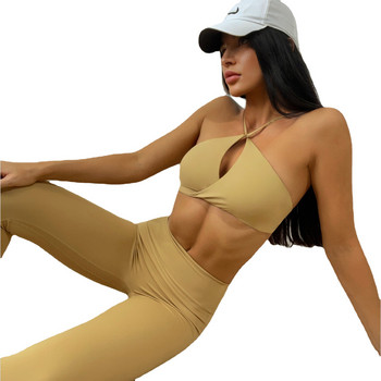 Комплект за йога Спортен дамски костюм за фитнес Безшевен клин с пуш-ап дупе Скрънч Удароустойчив сутиен Облекло за тренировка Дамски анцуг