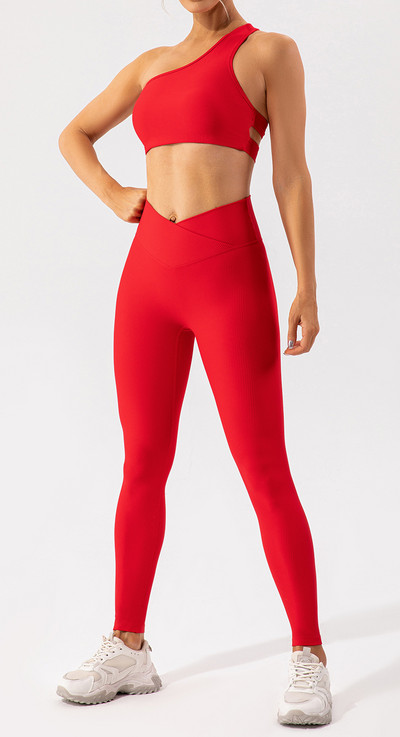 Joogakomplekt Naiste soonikuga hingav jõusaalikomplekt Komplektid Retuusid Naiste Seksikas ühe õla Spordirinnahoidja Jooga sukkpüksid Püksid Treeningkostüüm