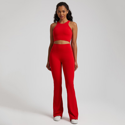 Naked Feel Joogakomplekt Treeningriietus naistele, 2-osaline polsterdatud Racerback Crop Top kõrge vöökohaga flare retuusid, spordisaali riided