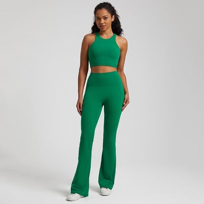 Naked Feel Joogakomplekt Treeningriietus naistele, 2-osaline polsterdatud Racerback Crop Top kõrge vöökohaga flare retuusid, spordisaali riided