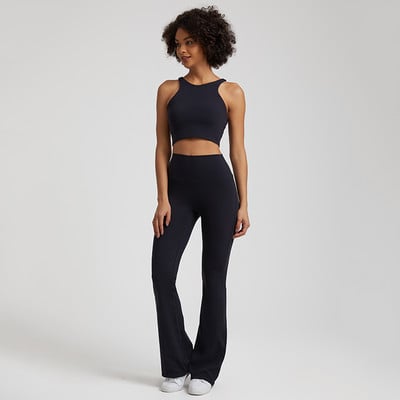 Naked Feel Joogakomplekt Treeningriietus naistele, 2-osaline polsterdatud Racerback Crop Top kõrge vöökohaga flare retuusid, spordisaali riided