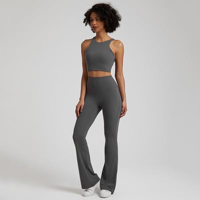 Naked Feel Joogakomplekt Treeningriietus naistele, 2-osaline polsterdatud Racerback Crop Top kõrge vöökohaga flare retuusid, spordisaali riided
