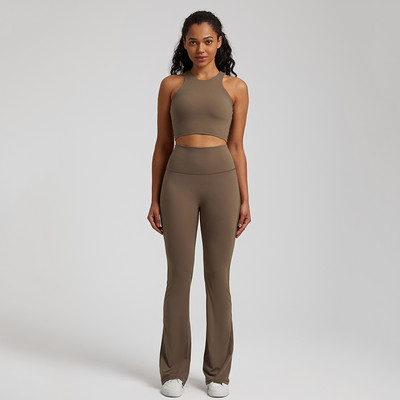 Naked Feel Joogakomplekt Treeningriietus naistele, 2-osaline polsterdatud Racerback Crop Top kõrge vöökohaga flare retuusid, spordisaali riided