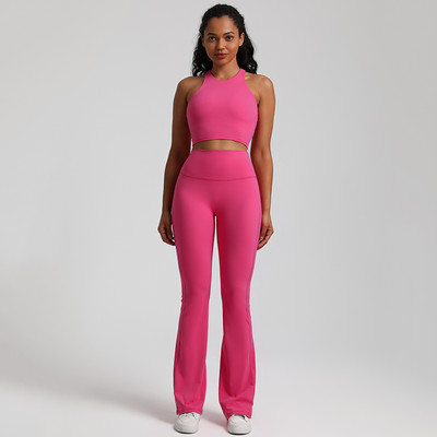 Naked Feel Joogakomplekt Treeningriietus naistele, 2-osaline polsterdatud Racerback Crop Top kõrge vöökohaga flare retuusid, spordisaali riided