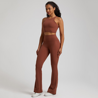 Naked Feel Joogakomplekt Treeningriietus naistele, 2-osaline polsterdatud Racerback Crop Top kõrge vöökohaga flare retuusid, spordisaali riided