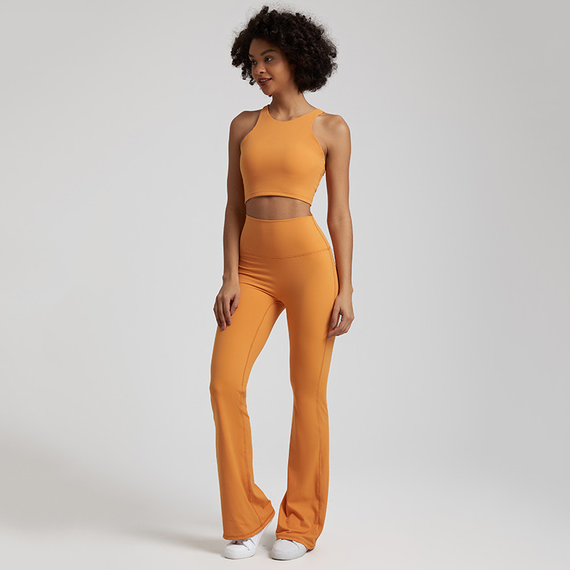Naked Feel Joogakomplekt Treeningriietus naistele, 2-osaline polsterdatud Racerback Crop Top kõrge vöökohaga flare retuusid, spordisaali riided