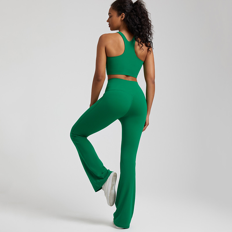 Naked Feel Joogakomplekt Treeningriietus naistele, 2-osaline polsterdatud Racerback Crop Top kõrge vöökohaga flare retuusid, spordisaali riided