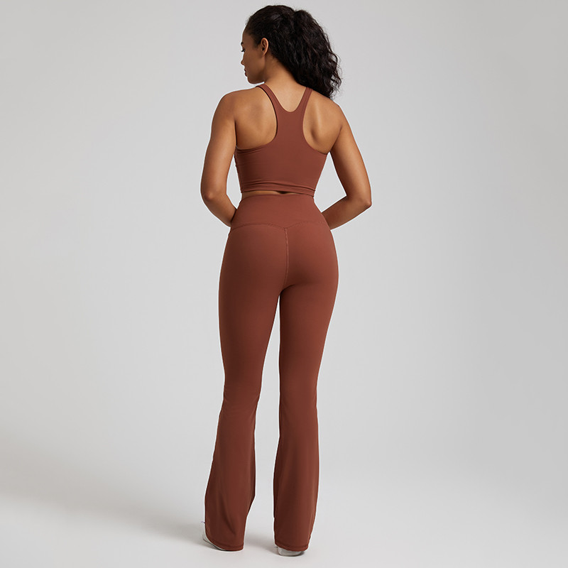 Naked Feel Joogakomplekt Treeningriietus naistele, 2-osaline polsterdatud Racerback Crop Top kõrge vöökohaga flare retuusid, spordisaali riided