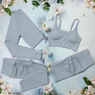 Õmblusteta joogakomplekt Treeningriietus naistele Spordirõivad 2/3/4-osalised fitness-ülikonnad Spordirinnahoidja Pikad Särgid Retuusid Komplektid Jõusaaliriided