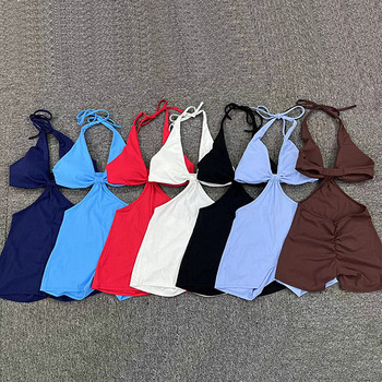 2024 Pad Halter Deep V Neck Exercise Yoga Set One Piece Gamsuit Women Sport Gym Workout Fitness Scrunch Shorts Active Rompers
