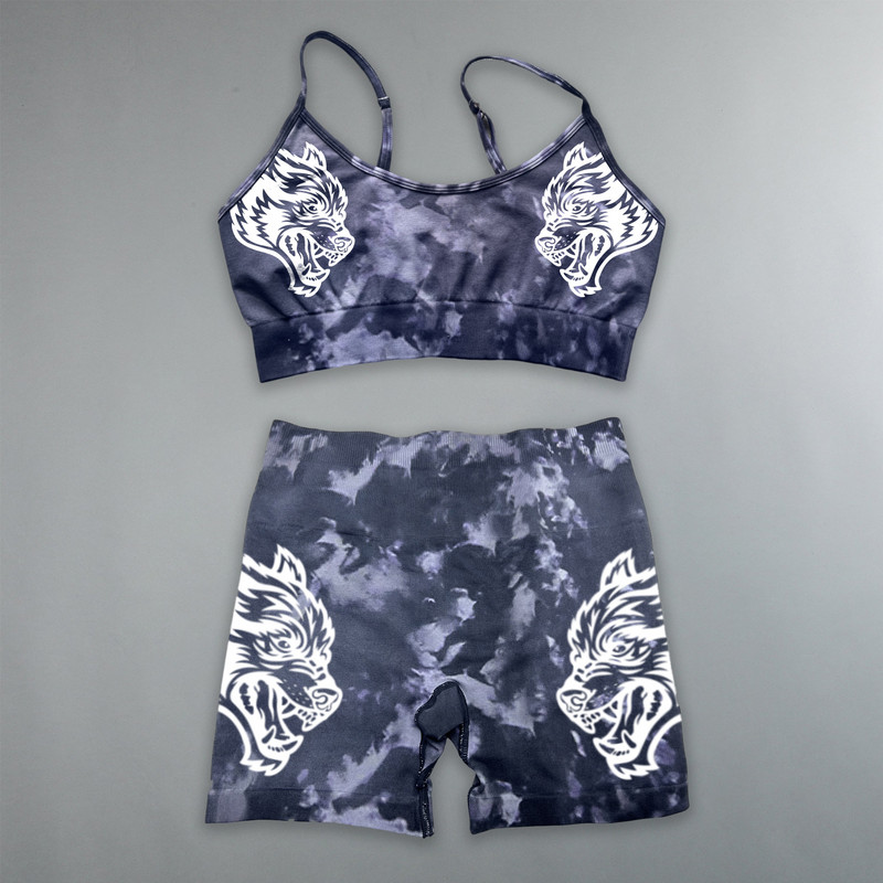 She Darc Suits Naiste õmblusteta spordirinnahoidja jõusaalipüksid Lipsuvärvi komplekt naistele Mood Darcsport lühikesed püksid Wolves Naiste spordiülikonnad