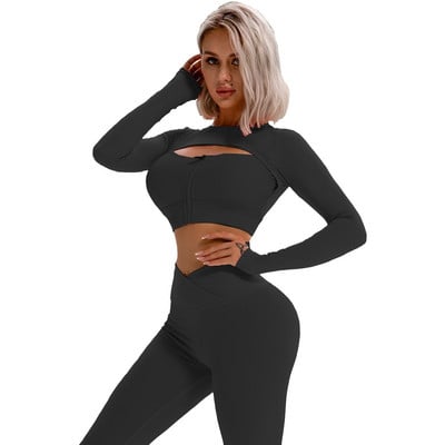 Cloud Hide Sexy Rāvējslēdzējs Jogas Komplekts Trenažieru zāle Fitness Sporta Uzvalki Sporta Apģērbs Sieviešu Apģērbs Joga Bikses Legingi Sporta Krūšturis Tops Sporta apģērbs