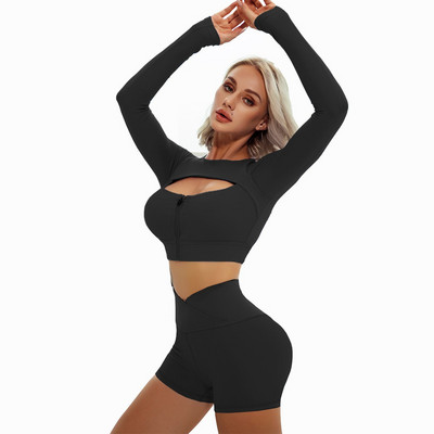 Cloud Hide Sexy Rāvējslēdzējs Jogas Komplekts Trenažieru zāle Fitness Sporta Uzvalki Sporta Apģērbs Sieviešu Apģērbs Joga Bikses Legingi Sporta Krūšturis Tops Sporta apģērbs