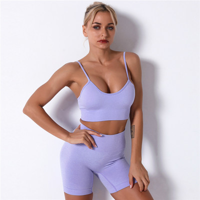 2/4 bucăți jambiere fără cusături + crop top cu mânecă scurtă + sutien sport + pantaloni scurți sport Set yoga Îmbrăcăminte sport pentru femei Îmbrăcăminte de gimnastică Costum sport