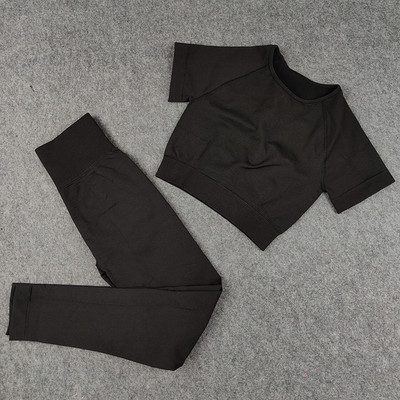 2/4KOM Bešavne tajice+kratki top kratkih rukava+sportski grudnjak+sportske kratke hlače Set za jogu Sportska odjeća za žene Odjeća za teretanu Sportsko odijelo