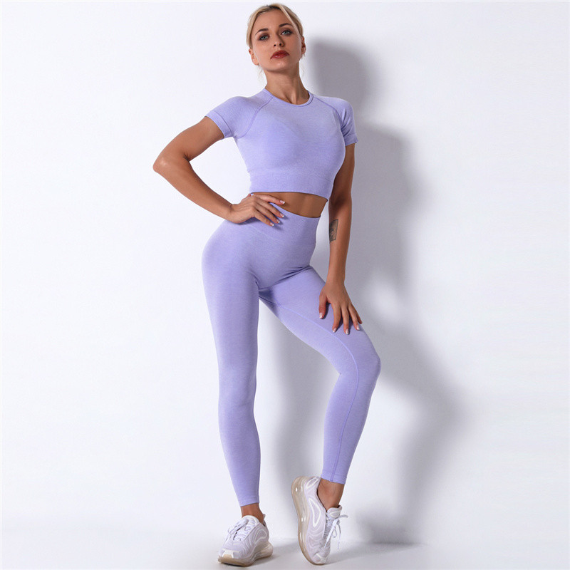 2/4KOM Bešavne tajice+kratki top kratkih rukava+sportski grudnjak+sportske kratke hlače Set za jogu Sportska odjeća za žene Odjeća za teretanu Sportsko odijelo