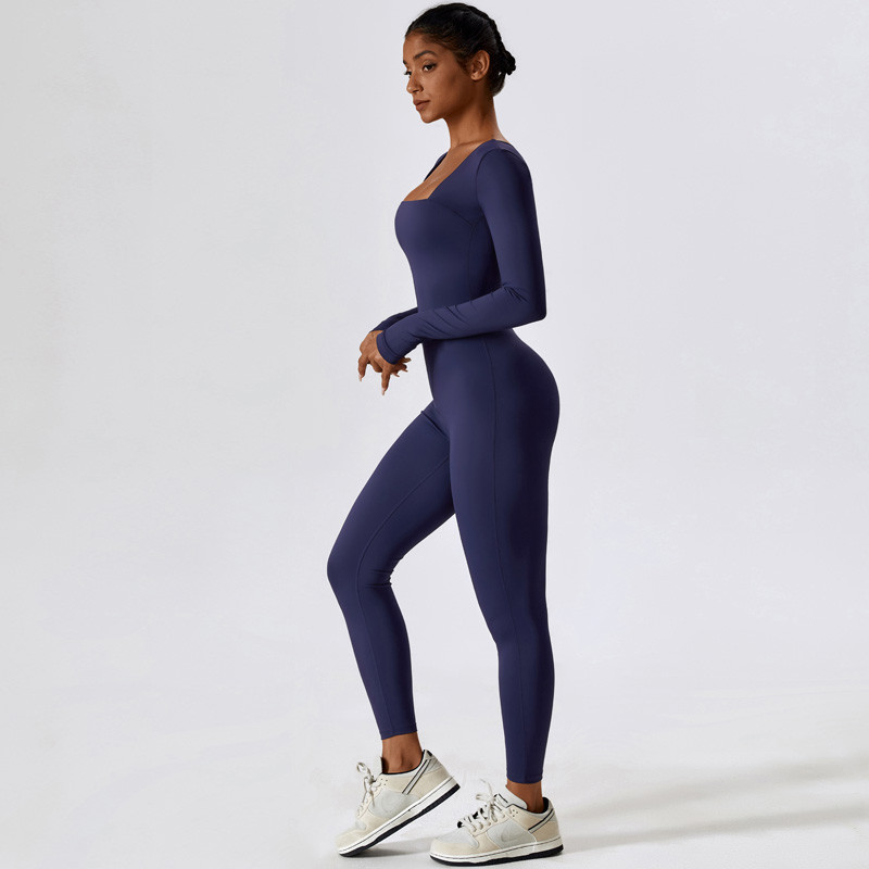 Sieviešu viendaļīgs sporta jogas kombinezons ar garām piedurknēm Apģērbs Fitnesa Bodijs Sporta apģērbs Sieviešu komplekts Treniņa apģērbs Sieviešu aktīvais apģērbs