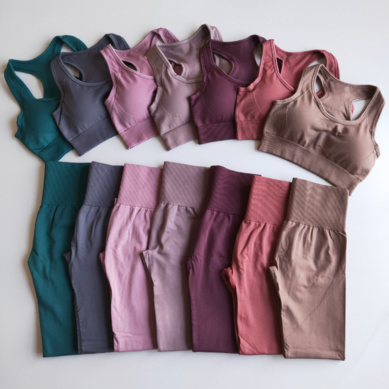 Jõusaali 2-osaline komplekt Treeningriided naistele Joogakomplekt Ühevärviline Fitness Retuusid Spordirõivad Naiste Joogarõivad Sport rinnahoidja ja püksid