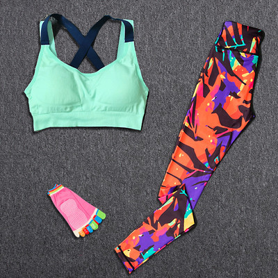 Jogas komplekts Treniņtērps Sporta apģērbs Sieviešu āra skriešanas treniņš Fitness Tops Krūšturis Sporta legingi Uzvalks Sieviešu sporta zāle Apģērbi Bezmaksas Jogas Zeķes