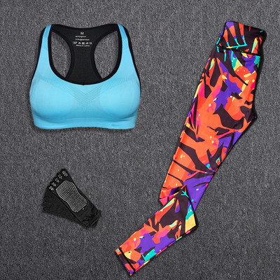 Jogas komplekts Treniņtērps Sporta apģērbs Sieviešu āra skriešanas treniņš Fitness Tops Krūšturis Sporta legingi Uzvalks Sieviešu sporta zāle Apģērbi Bezmaksas Jogas Zeķes