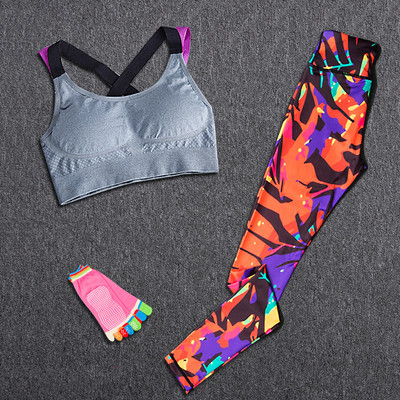 Jogas komplekts Treniņtērps Sporta apģērbs Sieviešu āra skriešanas treniņš Fitness Tops Krūšturis Sporta legingi Uzvalks Sieviešu sporta zāle Apģērbi Bezmaksas Jogas Zeķes