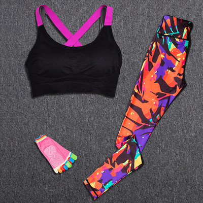 Jogas komplekts Treniņtērps Sporta apģērbs Sieviešu āra skriešanas treniņš Fitness Tops Krūšturis Sporta legingi Uzvalks Sieviešu sporta zāle Apģērbi Bezmaksas Jogas Zeķes