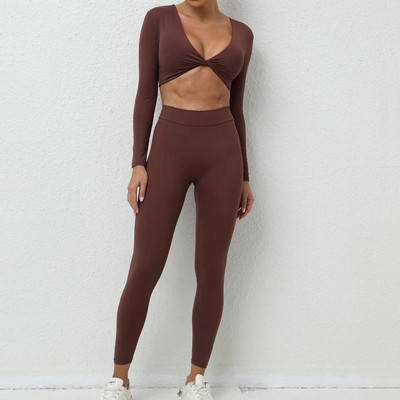 Δύο τεμάχια αθλητικό σετ γιόγκα Γρήγορη ξήρανση Αθλητικά ενδύματα Γυναικεία Κοστούμια Γυναικεία Ρούχα Προπόνησης Γυναικεία Στολή Fitness Scrunch Πισινό κοντά