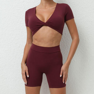 Δύο τεμάχια αθλητικό σετ γιόγκα Γρήγορη ξήρανση Αθλητικά ενδύματα Γυναικεία Κοστούμια Γυναικεία Ρούχα Προπόνησης Γυναικεία Στολή Fitness Scrunch Πισινό κοντά