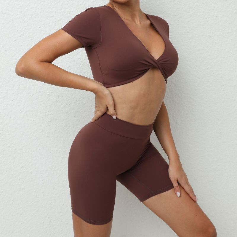 Δύο τεμάχια αθλητικό σετ γιόγκα Γρήγορη ξήρανση Αθλητικά ενδύματα Γυναικεία Κοστούμια Γυναικεία Ρούχα Προπόνησης Γυναικεία Στολή Fitness Scrunch Πισινό κοντά