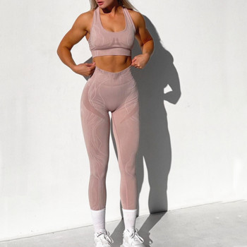 Комплект за фитнес йога Безпроблемно спортно Дамско спортно облекло Клинове с висока талия Екипи за тренировка Комплекти къси панталони от две части Дамско облекло за фитнес